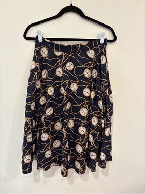 Modcloth Navy and Gold Clock-Print A-Line Skirt with Pockets
